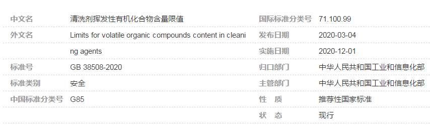 清洗劑揮發性有機化合物含量限值